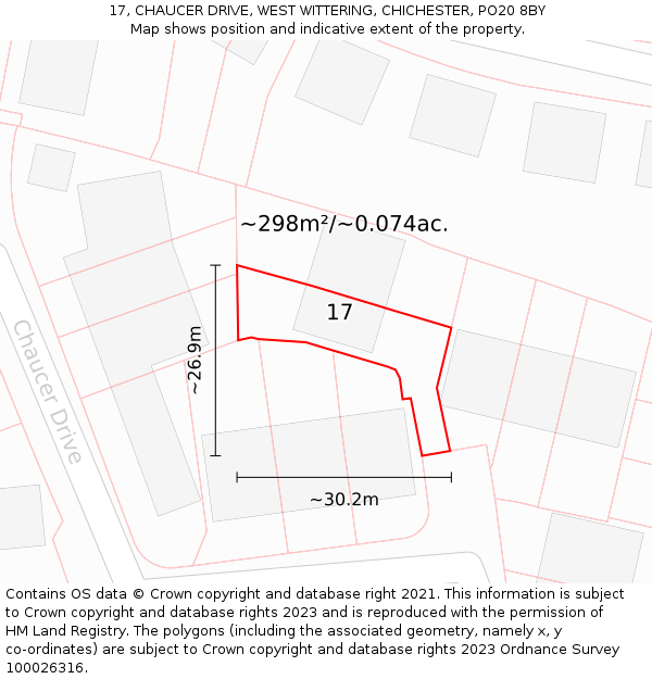 17, CHAUCER DRIVE, WEST WITTERING, CHICHESTER, PO20 8BY: Plot and title map
