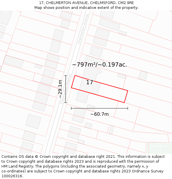 17, CHELMERTON AVENUE, CHELMSFORD, CM2 9RE: Plot and title map