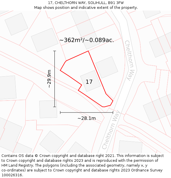 17, CHELTHORN WAY, SOLIHULL, B91 3FW: Plot and title map