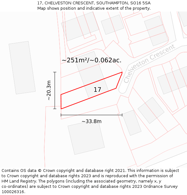 17, CHELVESTON CRESCENT, SOUTHAMPTON, SO16 5SA: Plot and title map