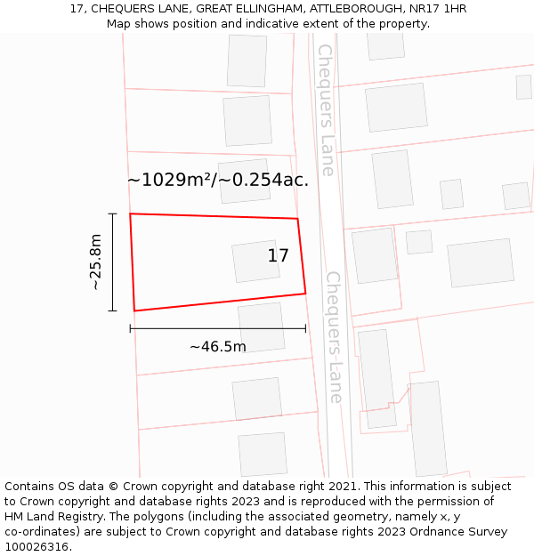 17, CHEQUERS LANE, GREAT ELLINGHAM, ATTLEBOROUGH, NR17 1HR: Plot and title map