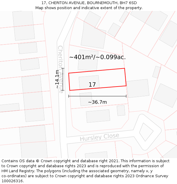 17, CHERITON AVENUE, BOURNEMOUTH, BH7 6SD: Plot and title map