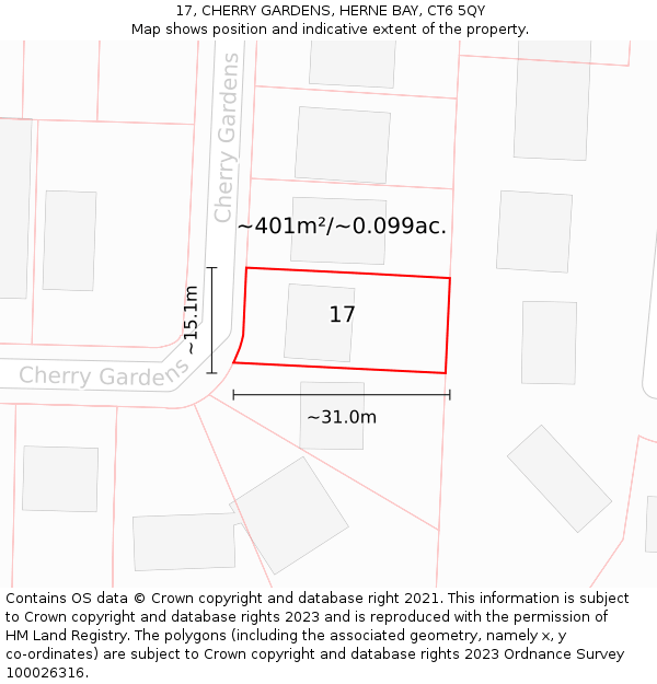 17, CHERRY GARDENS, HERNE BAY, CT6 5QY: Plot and title map