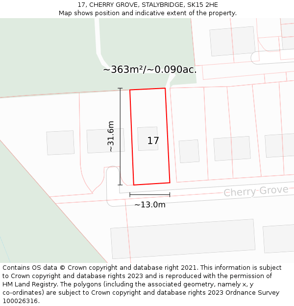 17, CHERRY GROVE, STALYBRIDGE, SK15 2HE: Plot and title map