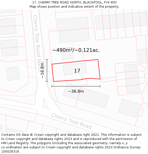 17, CHERRY TREE ROAD NORTH, BLACKPOOL, FY4 4NY: Plot and title map