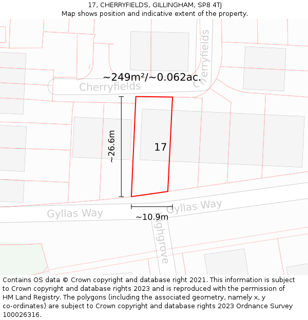 17, CHERRYFIELDS, GILLINGHAM, SP8 4TJ: Plot and title map