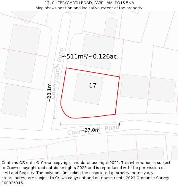 17, CHERRYGARTH ROAD, FAREHAM, PO15 5NA: Plot and title map