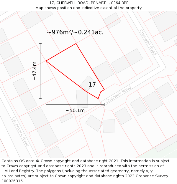 17, CHERWELL ROAD, PENARTH, CF64 3PE: Plot and title map