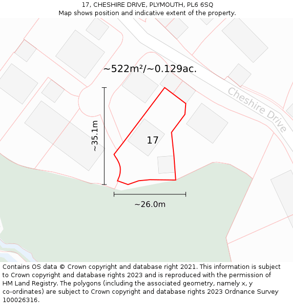 17, CHESHIRE DRIVE, PLYMOUTH, PL6 6SQ: Plot and title map