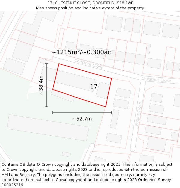 17, CHESTNUT CLOSE, DRONFIELD, S18 1WF: Plot and title map