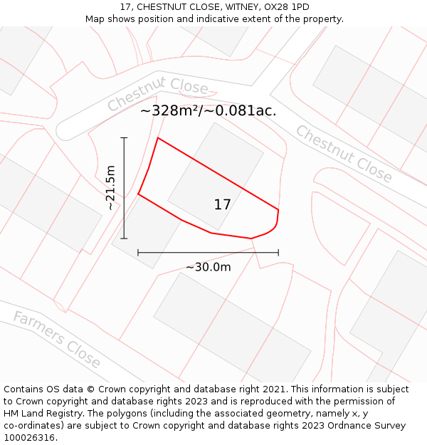 17, CHESTNUT CLOSE, WITNEY, OX28 1PD: Plot and title map