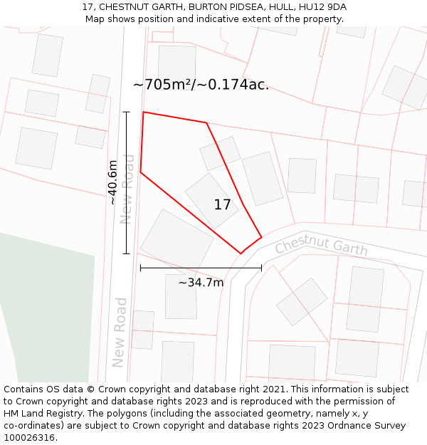 17, CHESTNUT GARTH, BURTON PIDSEA, HULL, HU12 9DA: Plot and title map