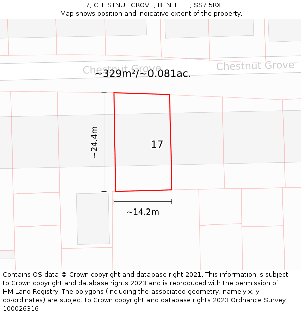 17, CHESTNUT GROVE, BENFLEET, SS7 5RX: Plot and title map