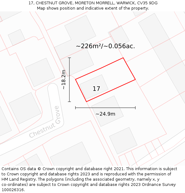 17, CHESTNUT GROVE, MORETON MORRELL, WARWICK, CV35 9DG: Plot and title map