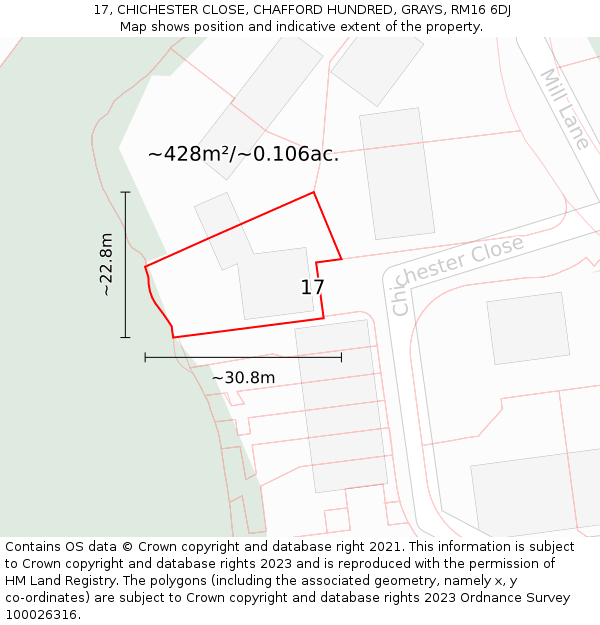 17, CHICHESTER CLOSE, CHAFFORD HUNDRED, GRAYS, RM16 6DJ: Plot and title map