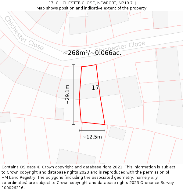 17, CHICHESTER CLOSE, NEWPORT, NP19 7LJ: Plot and title map