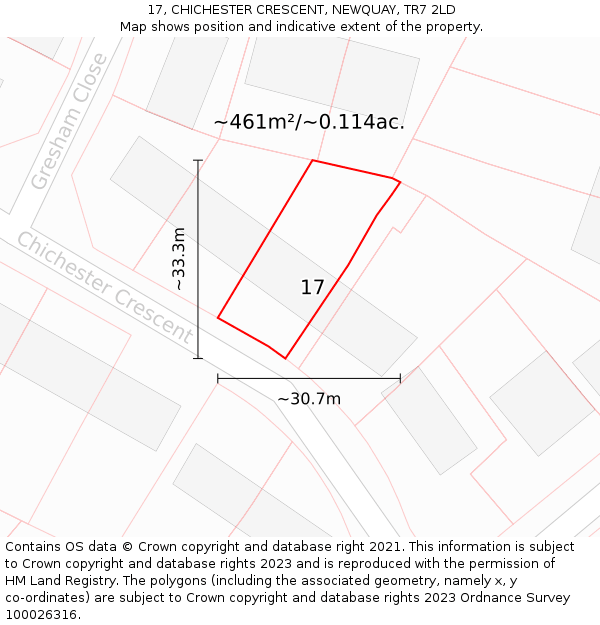 17, CHICHESTER CRESCENT, NEWQUAY, TR7 2LD: Plot and title map