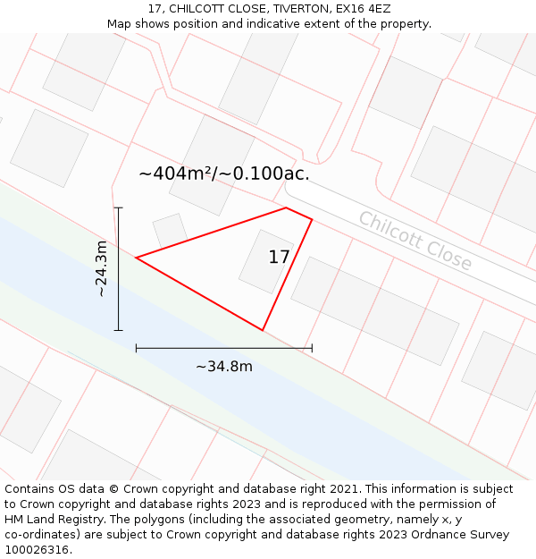 17, CHILCOTT CLOSE, TIVERTON, EX16 4EZ: Plot and title map