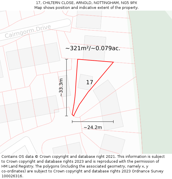 17, CHILTERN CLOSE, ARNOLD, NOTTINGHAM, NG5 9PX: Plot and title map