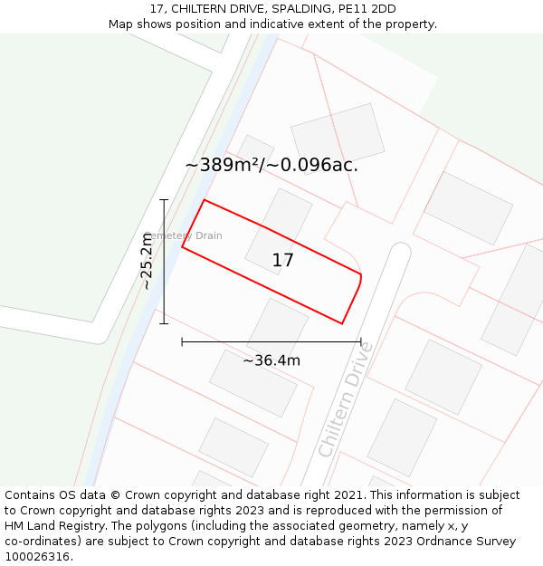 17, CHILTERN DRIVE, SPALDING, PE11 2DD: Plot and title map