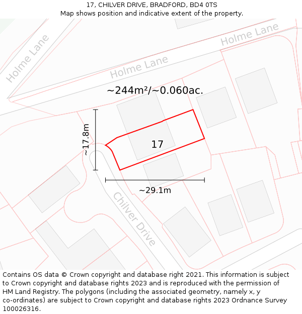 17, CHILVER DRIVE, BRADFORD, BD4 0TS: Plot and title map