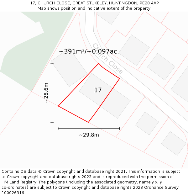 17, CHURCH CLOSE, GREAT STUKELEY, HUNTINGDON, PE28 4AP: Plot and title map