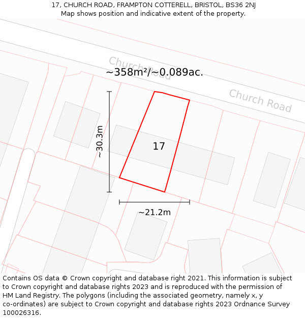 17, CHURCH ROAD, FRAMPTON COTTERELL, BRISTOL, BS36 2NJ: Plot and title map