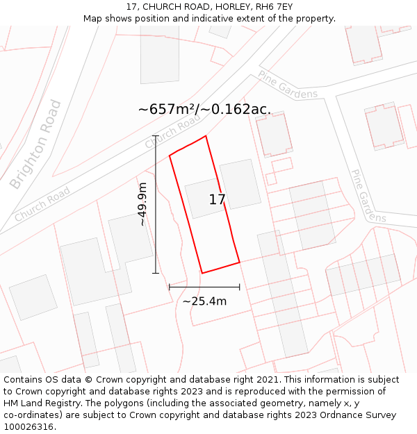 17, CHURCH ROAD, HORLEY, RH6 7EY: Plot and title map