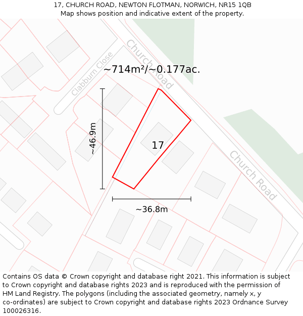 17, CHURCH ROAD, NEWTON FLOTMAN, NORWICH, NR15 1QB: Plot and title map