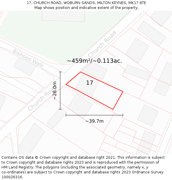 17, CHURCH ROAD, WOBURN SANDS, MILTON KEYNES, MK17 8TE: Plot and title map