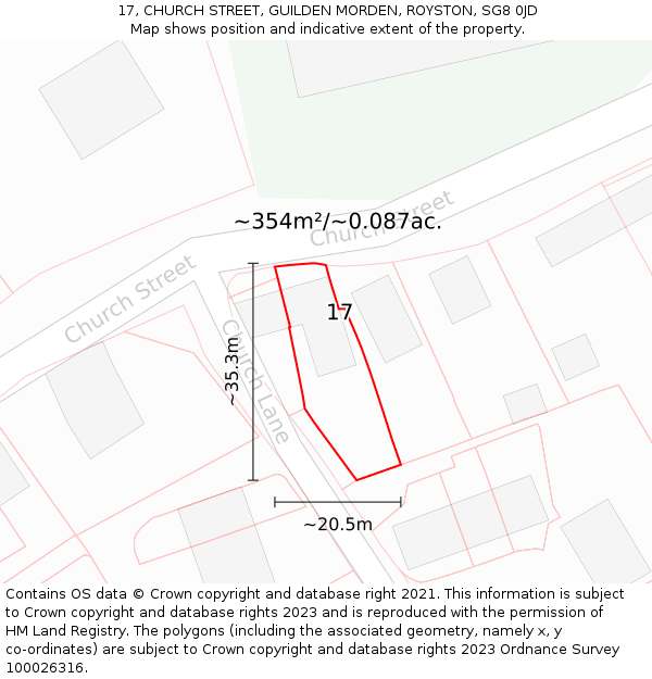 17, CHURCH STREET, GUILDEN MORDEN, ROYSTON, SG8 0JD: Plot and title map