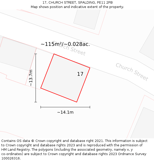 17, CHURCH STREET, SPALDING, PE11 2PB: Plot and title map