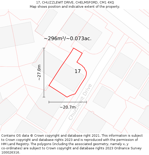 17, CHUZZLEWIT DRIVE, CHELMSFORD, CM1 4XQ: Plot and title map