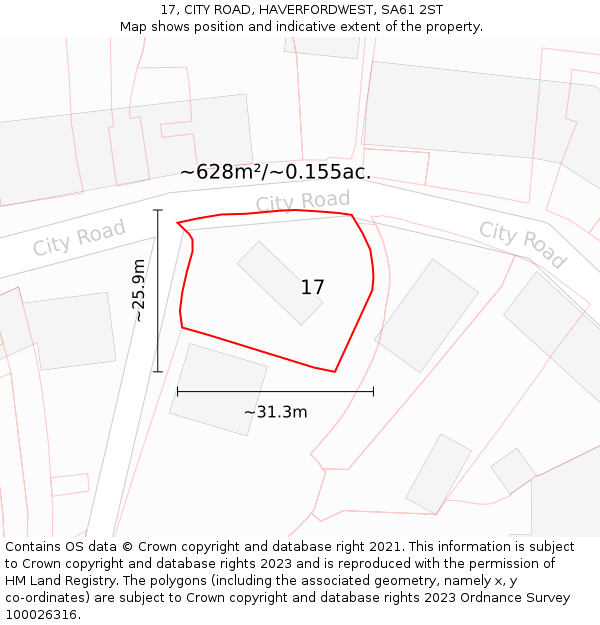 17, CITY ROAD, HAVERFORDWEST, SA61 2ST: Plot and title map