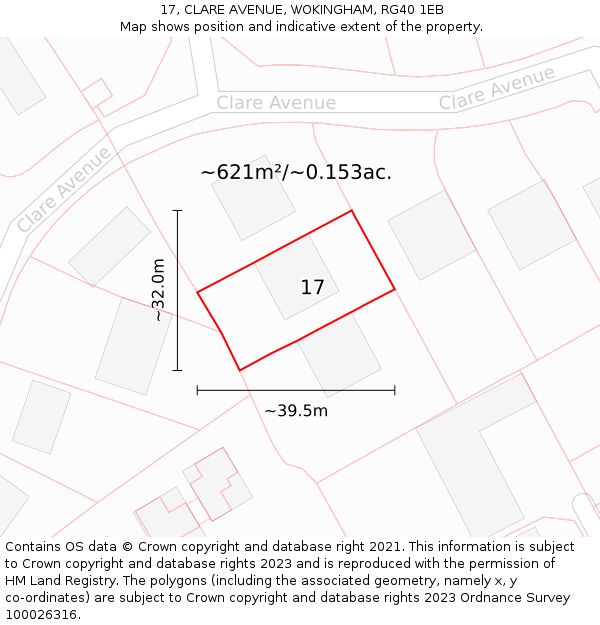 17, CLARE AVENUE, WOKINGHAM, RG40 1EB: Plot and title map