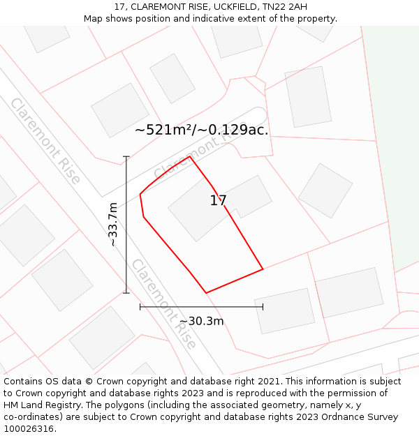 17, CLAREMONT RISE, UCKFIELD, TN22 2AH: Plot and title map