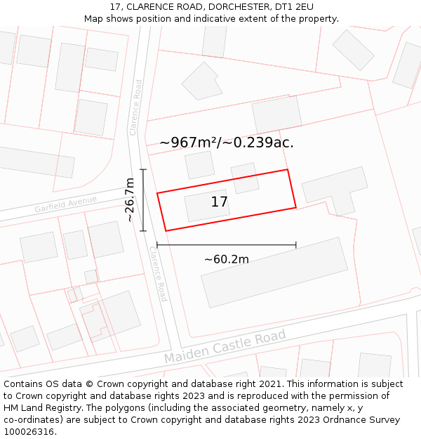 17, CLARENCE ROAD, DORCHESTER, DT1 2EU: Plot and title map