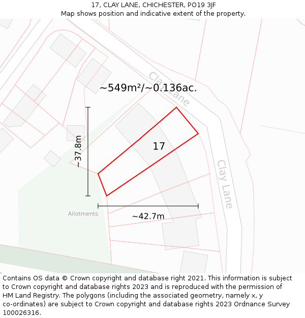17, CLAY LANE, CHICHESTER, PO19 3JF: Plot and title map