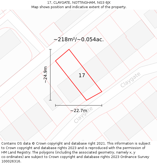 17, CLAYGATE, NOTTINGHAM, NG3 6JX: Plot and title map