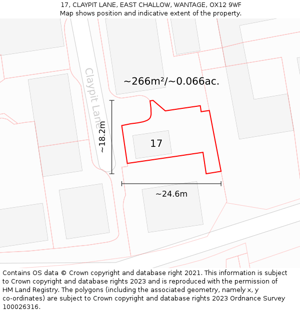 17, CLAYPIT LANE, EAST CHALLOW, WANTAGE, OX12 9WF: Plot and title map