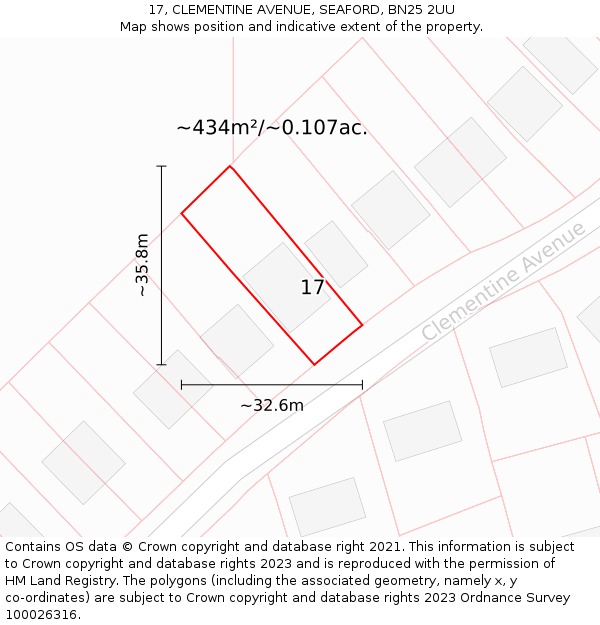 17, CLEMENTINE AVENUE, SEAFORD, BN25 2UU: Plot and title map
