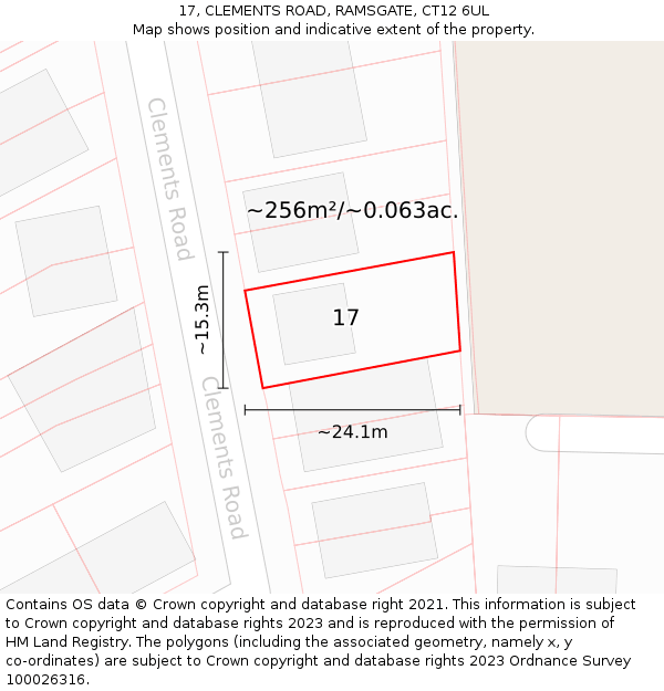 17, CLEMENTS ROAD, RAMSGATE, CT12 6UL: Plot and title map