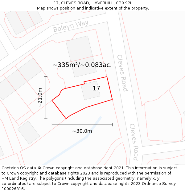 17, CLEVES ROAD, HAVERHILL, CB9 9PL: Plot and title map