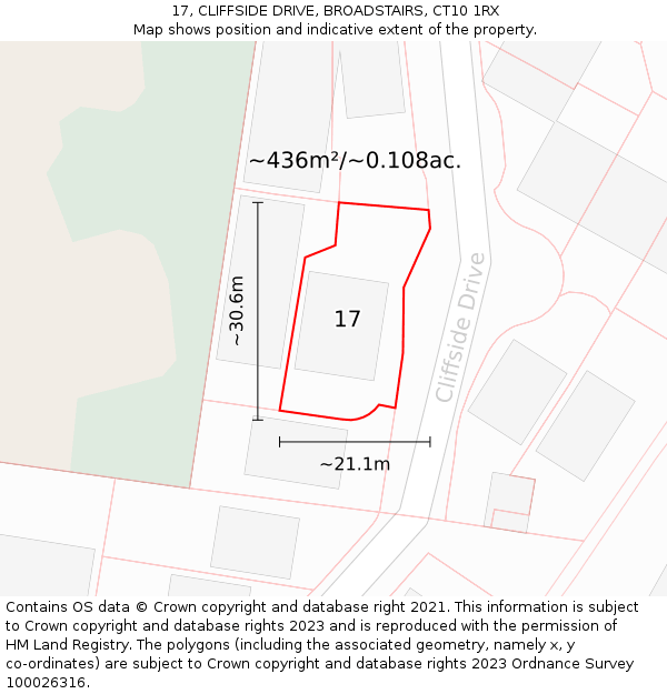 17, CLIFFSIDE DRIVE, BROADSTAIRS, CT10 1RX: Plot and title map