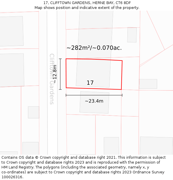 17, CLIFFTOWN GARDENS, HERNE BAY, CT6 8DF: Plot and title map