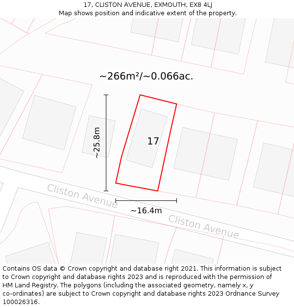 17, CLISTON AVENUE, EXMOUTH, EX8 4LJ: Plot and title map