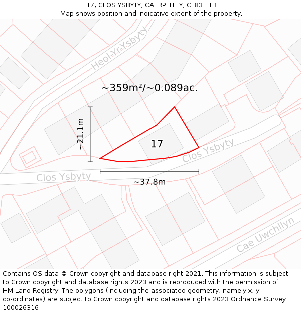 17, CLOS YSBYTY, CAERPHILLY, CF83 1TB: Plot and title map