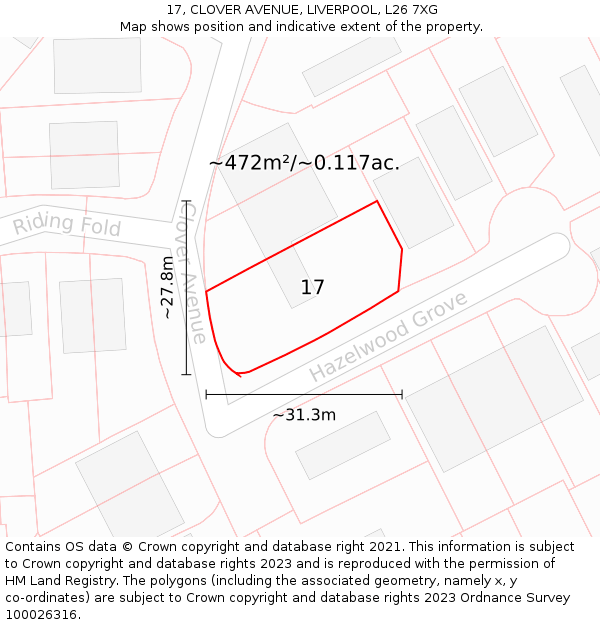 17, CLOVER AVENUE, LIVERPOOL, L26 7XG: Plot and title map