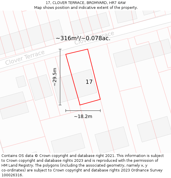 17, CLOVER TERRACE, BROMYARD, HR7 4AW: Plot and title map