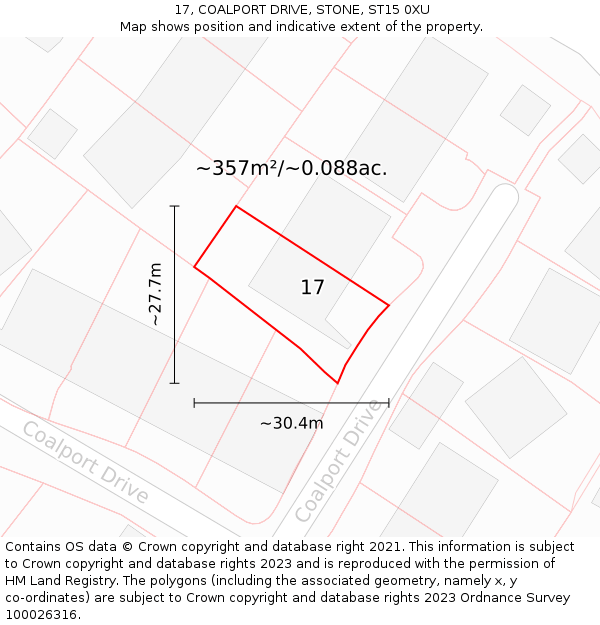 17, COALPORT DRIVE, STONE, ST15 0XU: Plot and title map